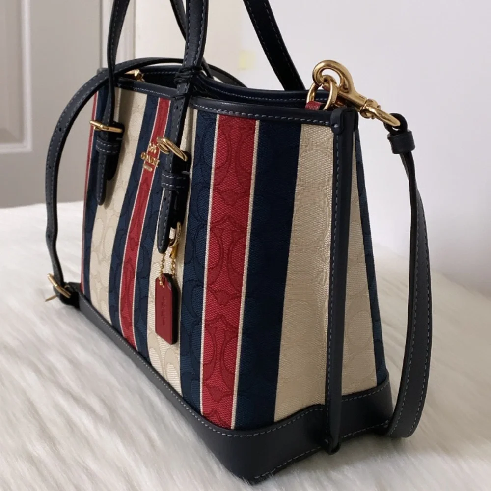 NWT💃Coach Mollie Tote 25 In Signature Jacquard With Stripes - Picture 3 of 13